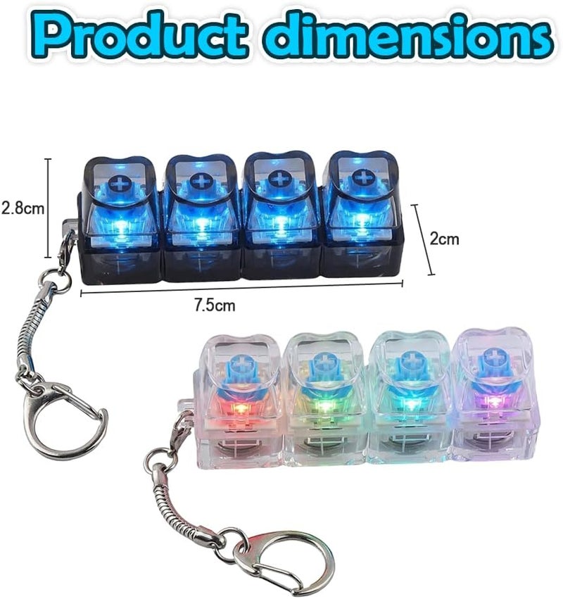 2 Pcs Mechanical Keycap Clicker Keychain - Anxiety Relief Fidget Keyboard with LED Lights - Image 2