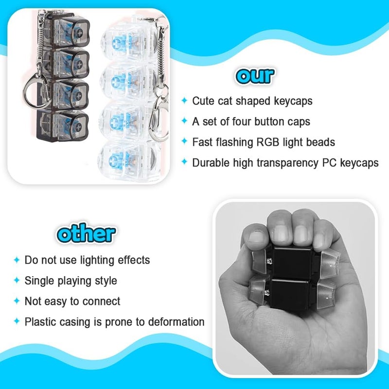 2 Pcs Mechanical Keycap Clicker Keychain - Anxiety Relief Fidget Keyboard with LED Lights - Image 3
