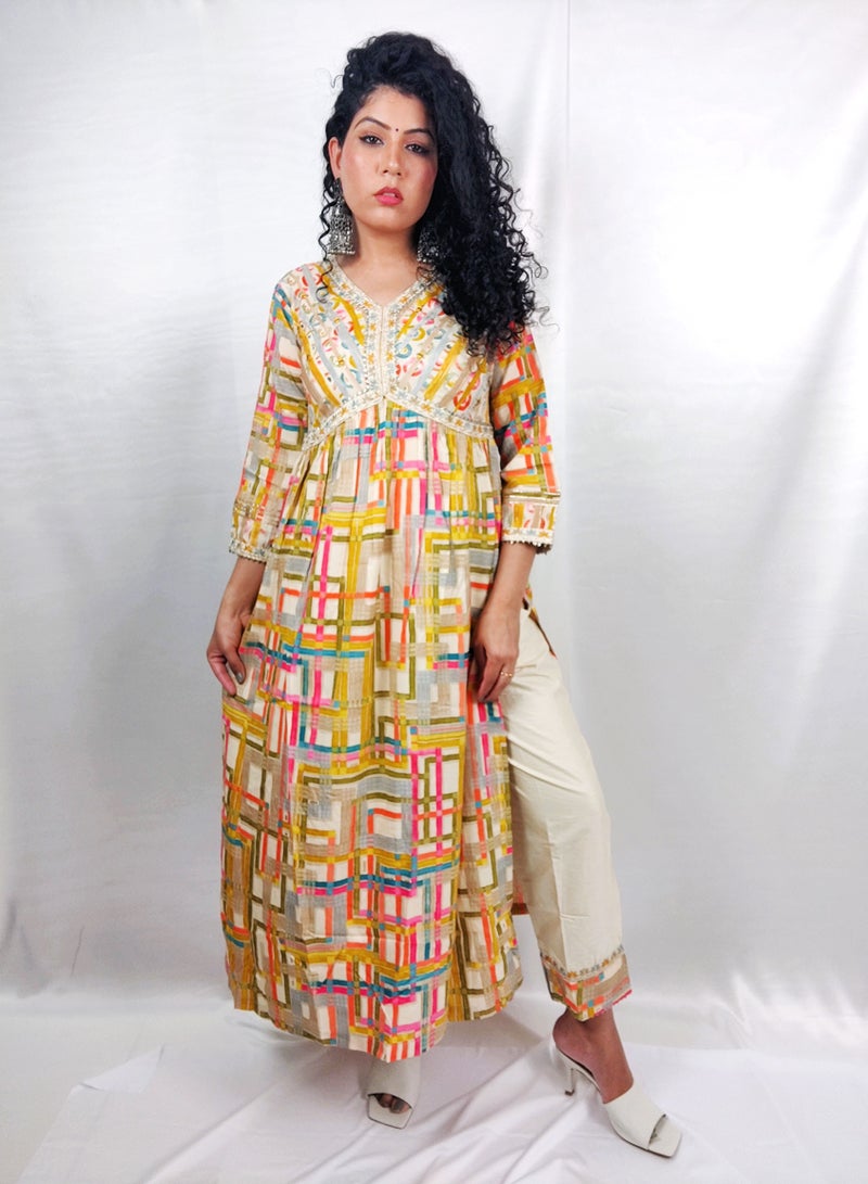 PRIYA’S PANACHE PRIYA'S PANACHE Multicolor Alia Cut Heavy Rayon Kurta Pant Dupatta Set - Designer Festival Traditional Ethnic Indian Partywear for Women  - Image 3