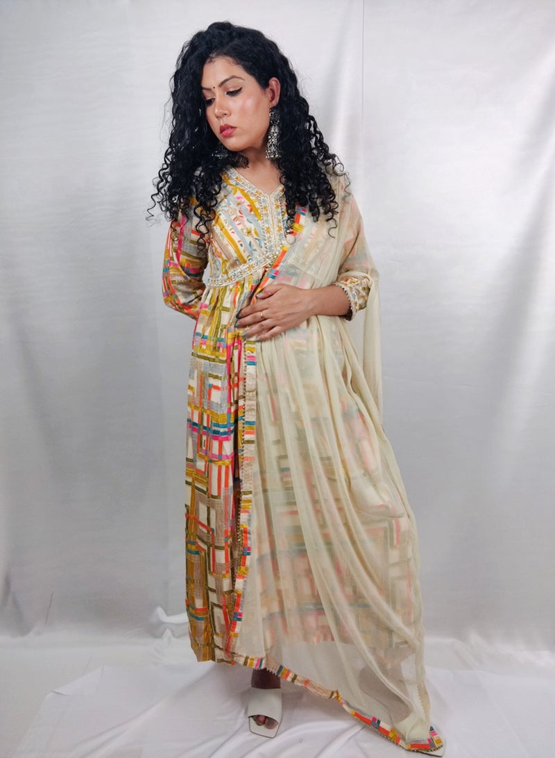 PRIYA’S PANACHE PRIYA'S PANACHE Multicolor Alia Cut Heavy Rayon Kurta Pant Dupatta Set - Designer Festival Traditional Ethnic Indian Partywear for Women  - Image 2