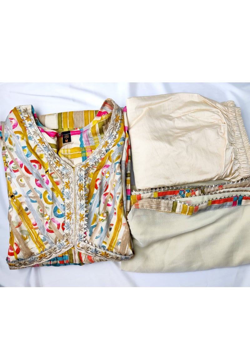 PRIYA’S PANACHE PRIYA'S PANACHE Multicolor Alia Cut Heavy Rayon Kurta Pant Dupatta Set - Designer Festival Traditional Ethnic Indian Partywear for Women  - Image 5