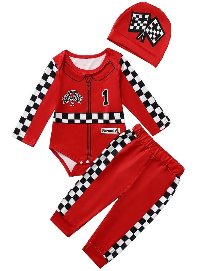 Happidoo Baby Boy 1st Birthday Outfit One Year Old Birthday Clothes Boy Race Car Driver Bosysuit (Red,12-18 Months) - Image 1