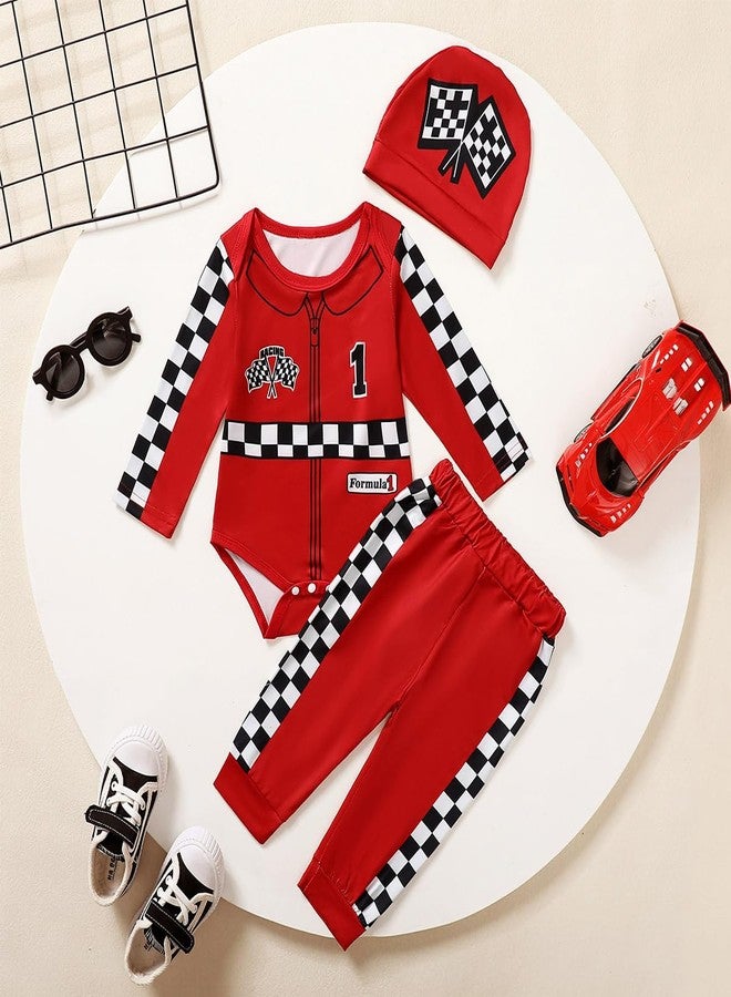 Happidoo Baby Boy 1st Birthday Outfit One Year Old Birthday Clothes Boy Race Car Driver Bosysuit (Red,12-18 Months) - Image 2