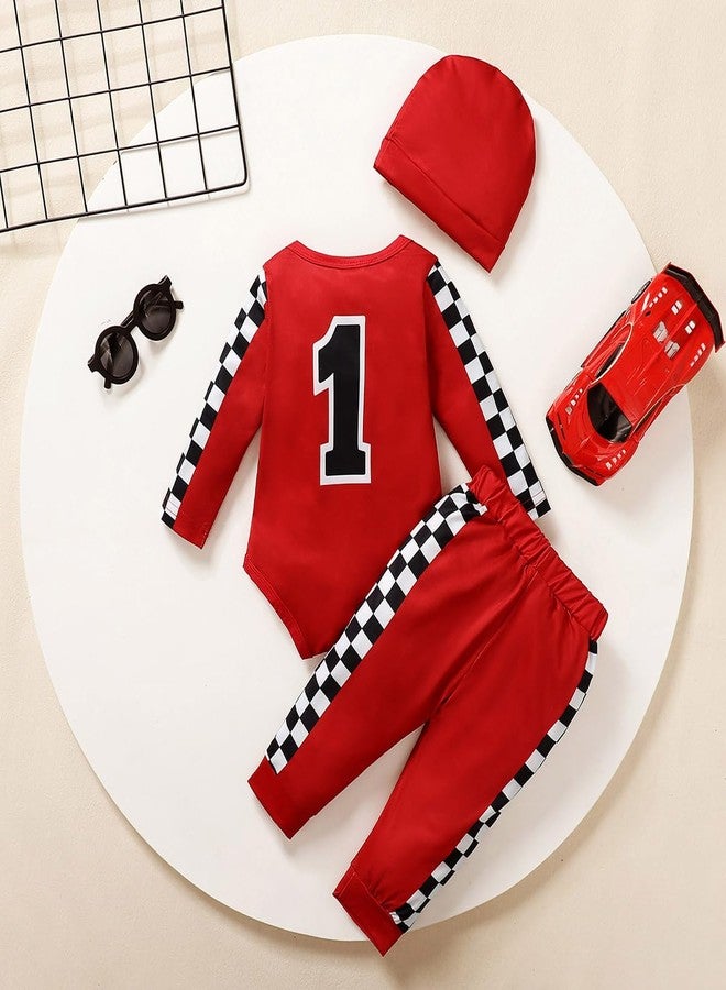 Happidoo Baby Boy 1st Birthday Outfit One Year Old Birthday Clothes Boy Race Car Driver Bosysuit (Red,12-18 Months) - Image 3