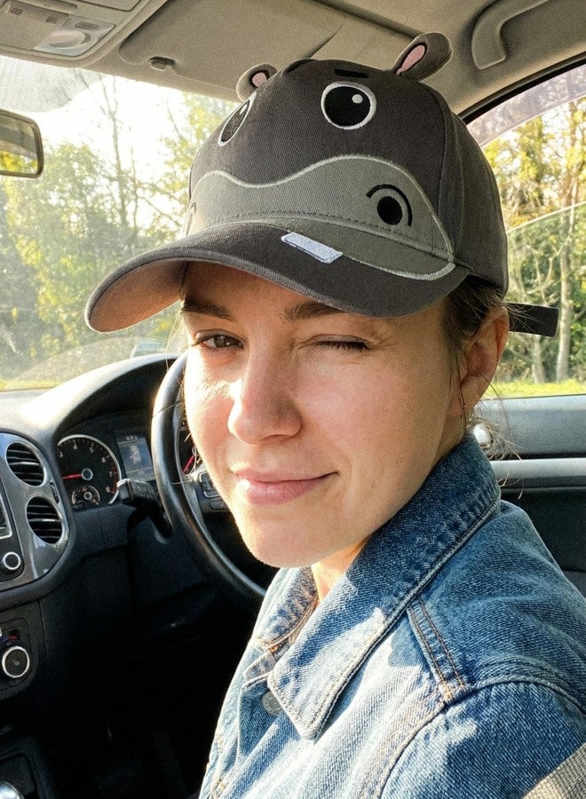 INNObeta Hippo Gifts for Women, Cute & Funny Hippopotamus Baseball Cap with Ears, Adjustable Embroidered Hat, Unique Animal Lover Gift Grey - Image 2