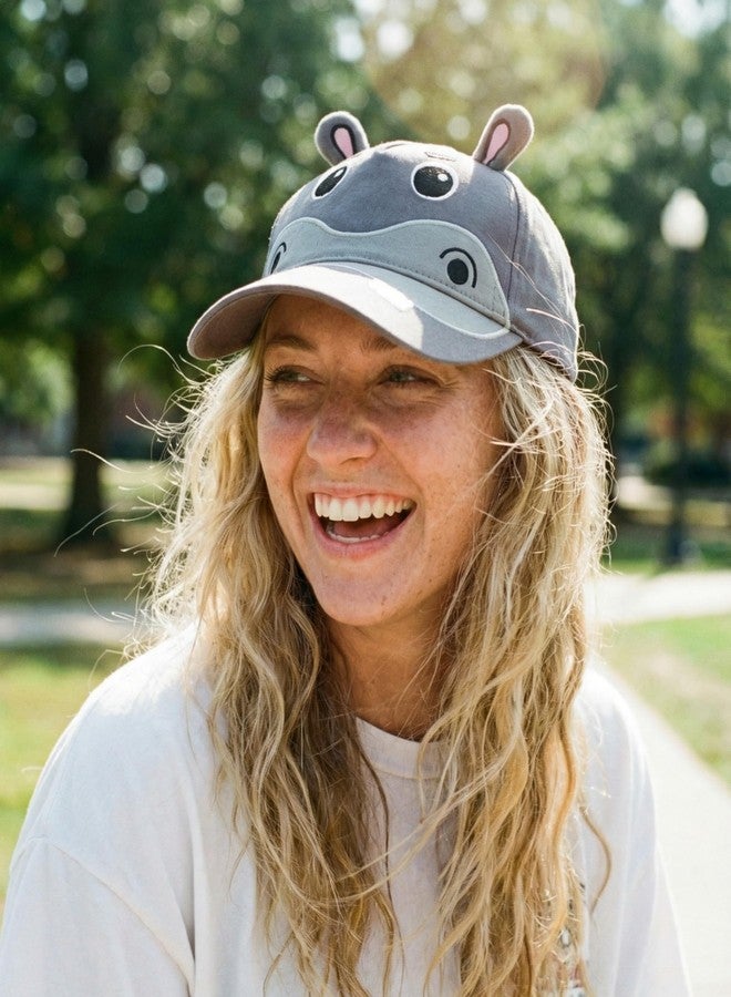 INNObeta Hippo Gifts for Women, Cute & Funny Hippopotamus Baseball Cap with Ears, Adjustable Embroidered Hat, Unique Animal Lover Gift Grey - Image 4