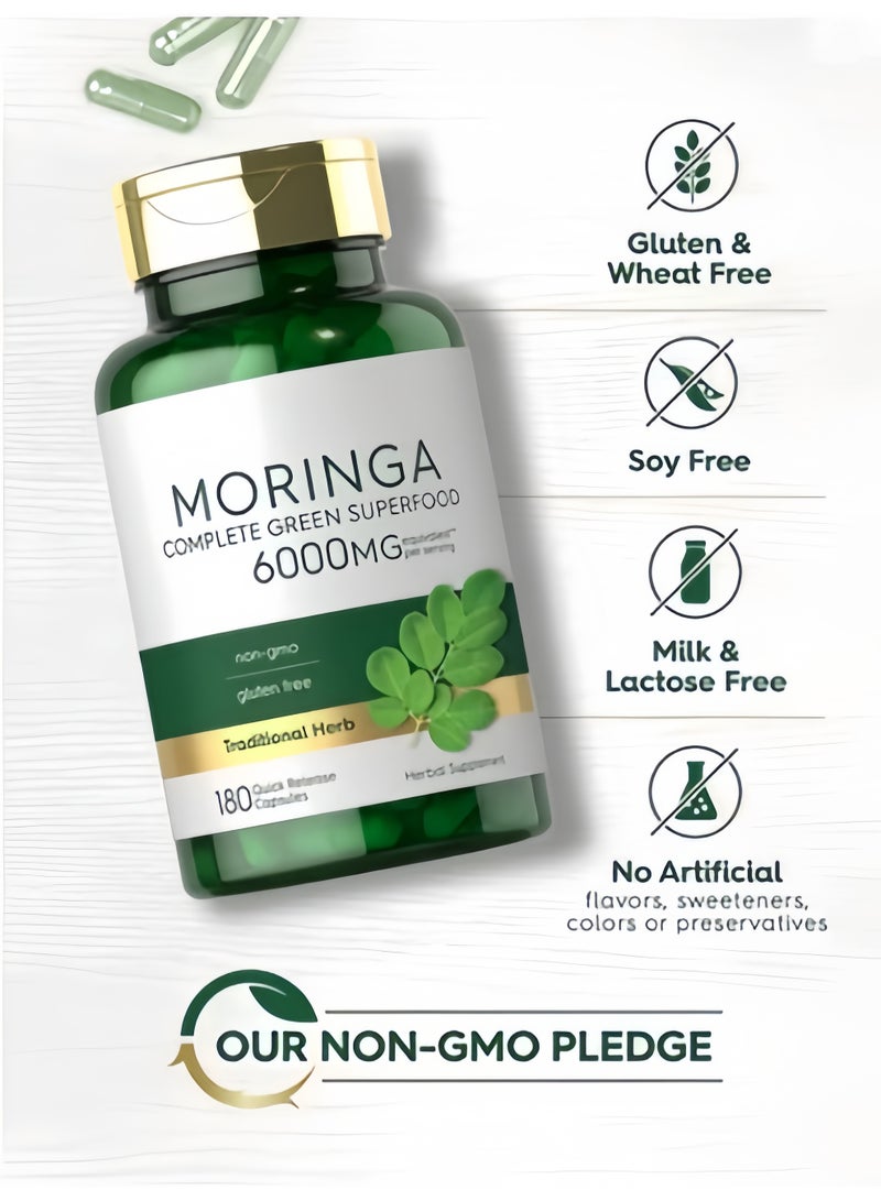 Moringa Oleifera Capsules 6000mg, 180 Count Complete Green Superfood, Quick Release Herbal Supplement, Non-GMO, Gluten Free, Soy Free, Lactose Free, No Artificial Additives, Antioxidant & Energy Support for Daily Wellness - Image 3