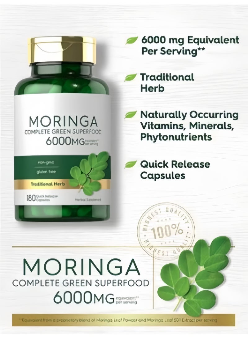 Moringa Oleifera Capsules 6000mg, 180 Count Complete Green Superfood, Quick Release Herbal Supplement, Non-GMO, Gluten Free, Soy Free, Lactose Free, No Artificial Additives, Antioxidant & Energy Support for Daily Wellness - Image 4