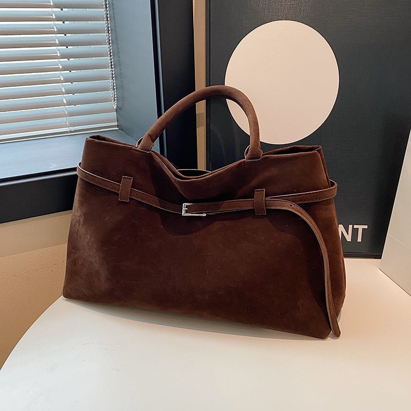 Retro Nubuck Leather Handheld Tote Bag For Women Trendy Large-Capacity Commuter Shoulder Bag Armpit Bag - Image 3