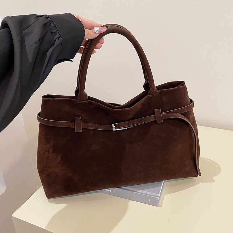 Retro Nubuck Leather Handheld Tote Bag For Women Trendy Large-Capacity Commuter Shoulder Bag Armpit Bag - Image 2