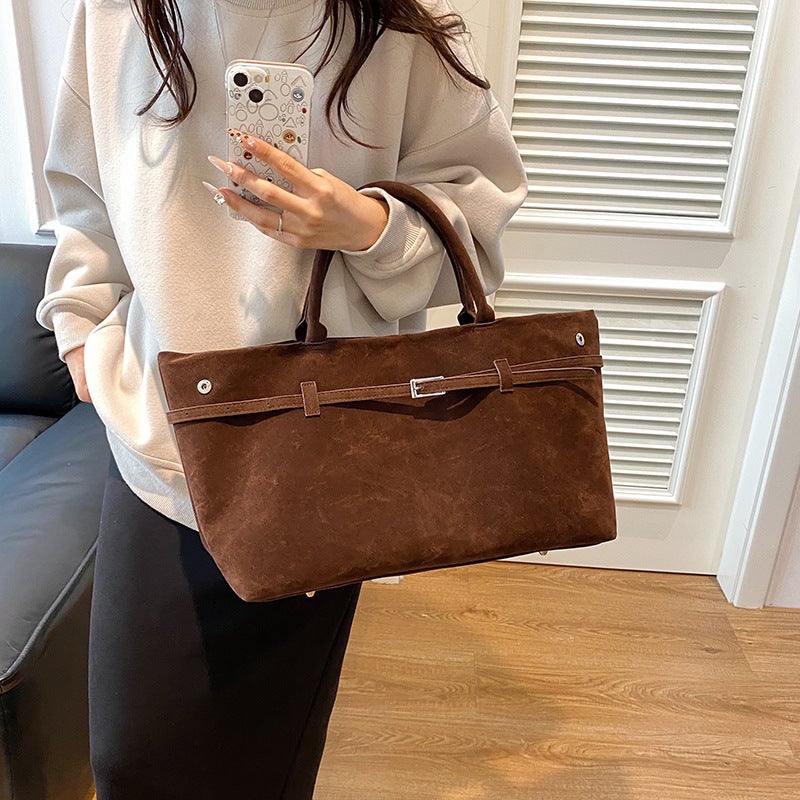 Retro Nubuck Leather Handheld Tote Bag For Women Trendy Large-Capacity Commuter Shoulder Bag Armpit Bag - Image 5