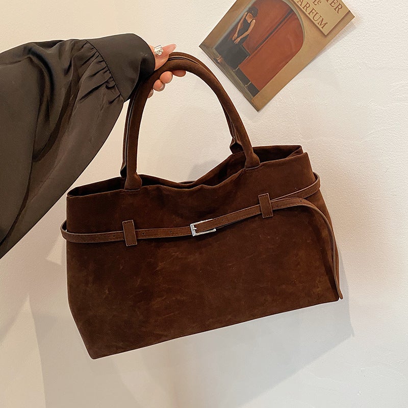 Retro Nubuck Leather Handheld Tote Bag For Women Trendy Large-Capacity Commuter Shoulder Bag Armpit Bag - Image 4