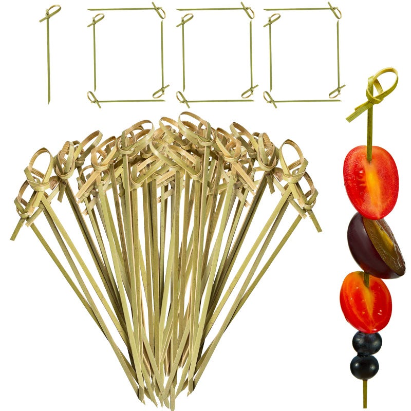 Potchen Potchen 1000 Pcs Bamboo Cocktail Picks 47 Inch Bamboo Skewers Toothpicks for Appetizers Food Picks Cocktail Sticks with Looped Knot for Barbecue Snacks Events Party 