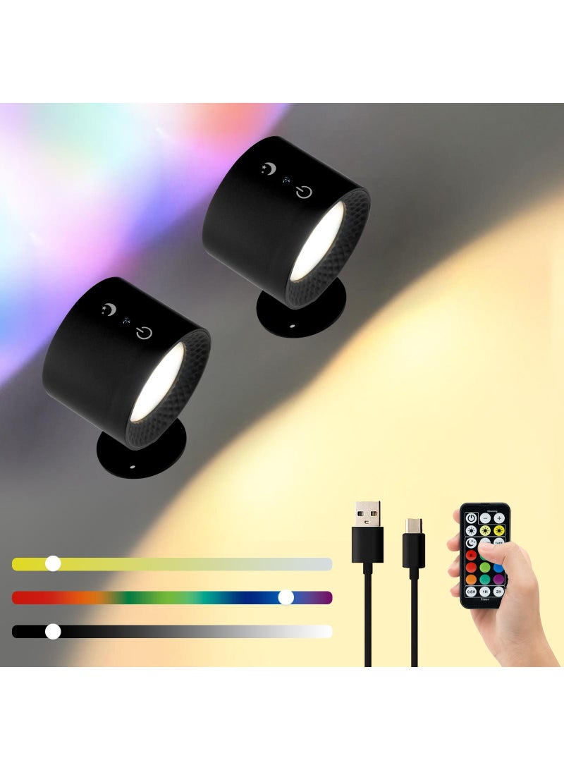 Y&D Wall Mounted Lights, RGB Wall Sconces Lamp Rechargeable Battery Operated, 3 Color Temperatures & Dimmable Magnetic 360° Rotation Cordless Light for Bedroom Living Room 2pcs  - Image 1