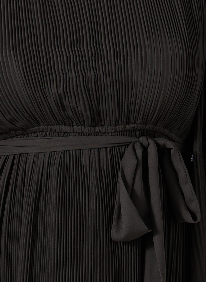 Styli Plus Size Pleated Tie-Waist A-Line Midi Dress - Image 4