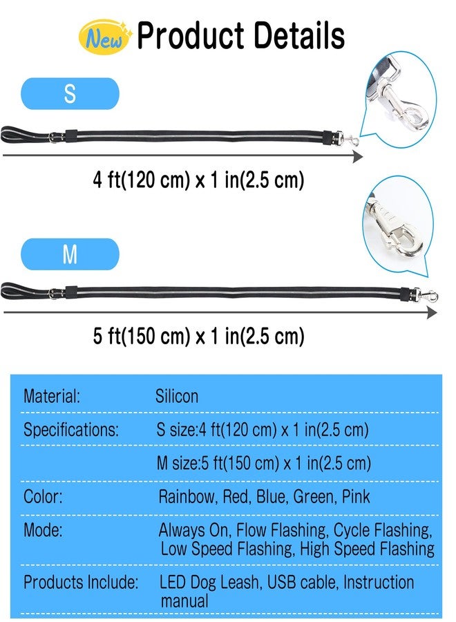 طوق كلاب مضيء بطول 4 أقدام مزود بإضاءة LED، 12 وضع إضاءة، قابل لإعادة الشحن - طوق مضيء بطول 4 أقدام للمشي الليلي بأمان، يتوهج في الظلام، طوق سيليكون للكلاب الصغيرة والمتوسطة والكبيرة. - Image 4