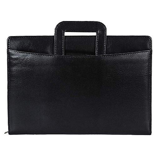 NJ Leather Zipper File Document Bag with Handle for Certificates, Document Bag with Adjustable Handles : Black - Image 1