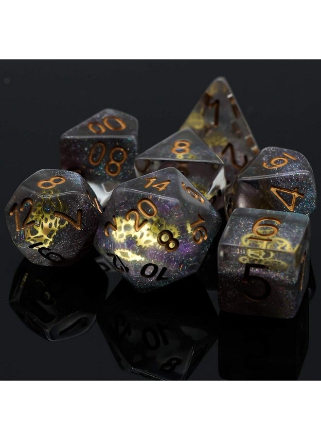 cusdie Cusdie DND Dice Set Filled with Gears Polyhedral Dice Sets for Dungeons and Dragons Playing DND Dice (Galaxy w/Golden Gears)  - Image 5