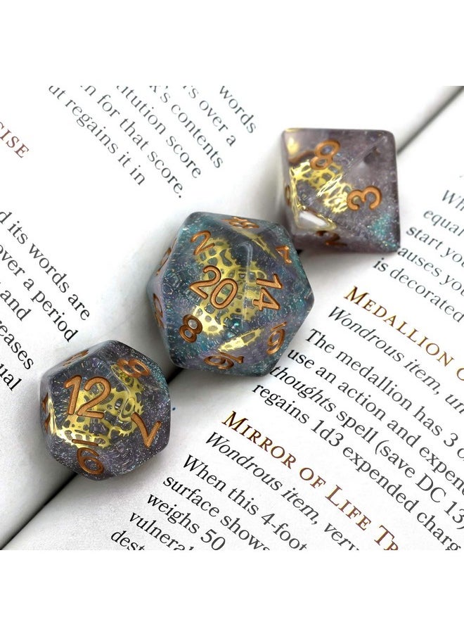 cusdie Cusdie DND Dice Set Filled with Gears Polyhedral Dice Sets for Dungeons and Dragons Playing DND Dice (Galaxy w/Golden Gears)  - Image 4