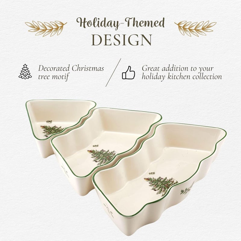 Spode Spode Christmas Tree Dip Bowls  3 Piece Ceramic Christmas Dipping Set  Festive Salsa Bowls for Holidays  Durable Dishwasher Safe  Holiday Dinnerware - Image 3