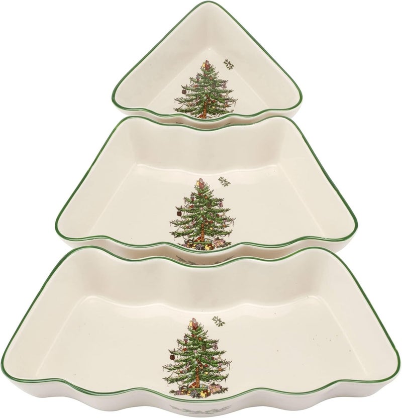 Spode Spode Christmas Tree Dip Bowls  3 Piece Ceramic Christmas Dipping Set  Festive Salsa Bowls for Holidays  Durable Dishwasher Safe  Holiday Dinnerware - Image 1