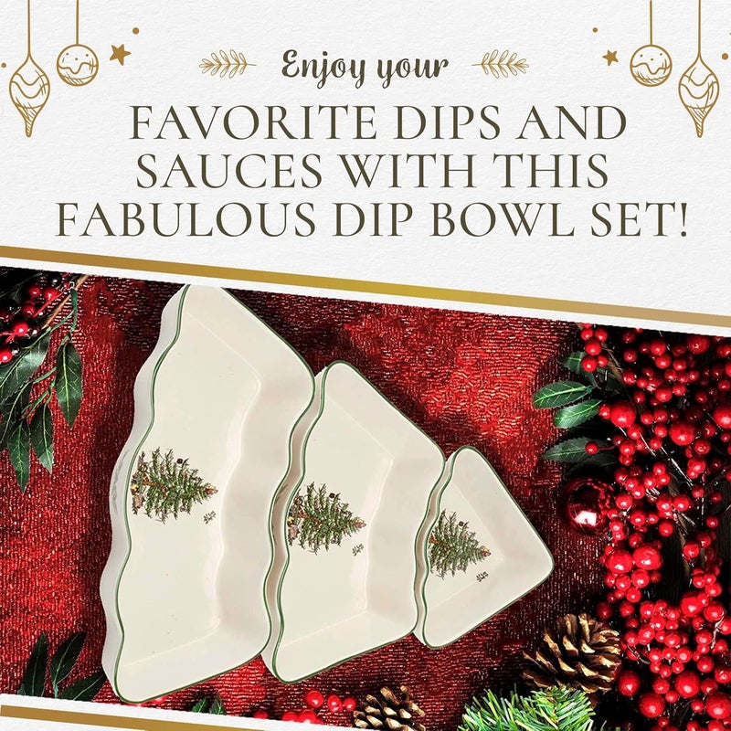 Spode Spode Christmas Tree Dip Bowls  3 Piece Ceramic Christmas Dipping Set  Festive Salsa Bowls for Holidays  Durable Dishwasher Safe  Holiday Dinnerware - Image 5
