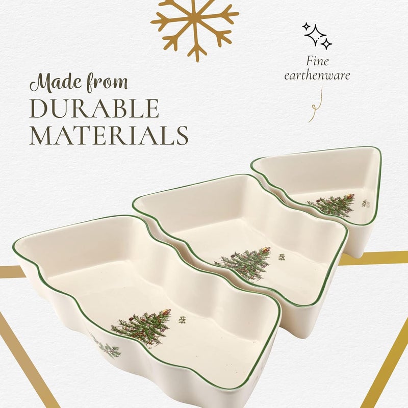 Spode Spode Christmas Tree Dip Bowls  3 Piece Ceramic Christmas Dipping Set  Festive Salsa Bowls for Holidays  Durable Dishwasher Safe  Holiday Dinnerware - Image 4