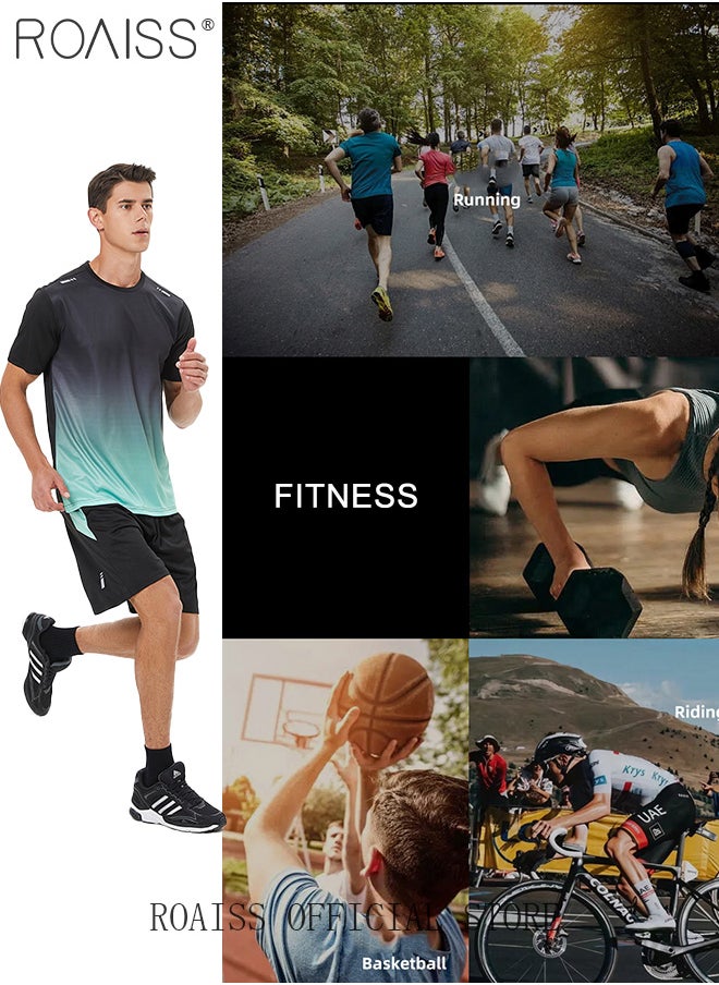 roaiss - 2-Piece Mens Summer Running Outfit Set - Gradient T-Shirt & Shorts with Pockets - Breathable, Moisture-Wicking, Stylish for Jogging and Fitness - Image 1