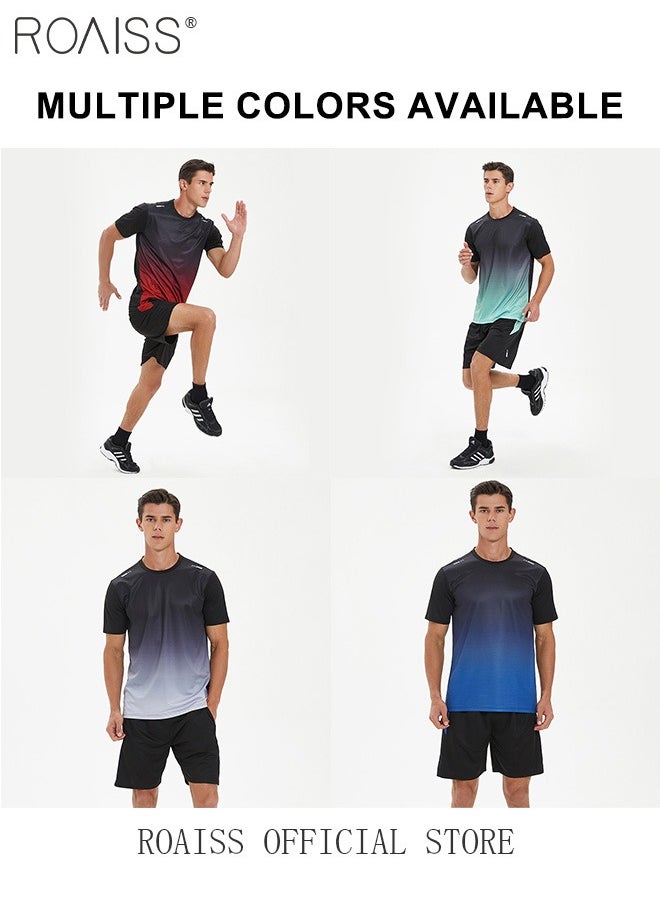 roaiss - 2-Piece Mens Summer Running Outfit Set - Gradient T-Shirt & Shorts with Pockets - Breathable, Moisture-Wicking, Stylish for Jogging and Fitness - Image 1