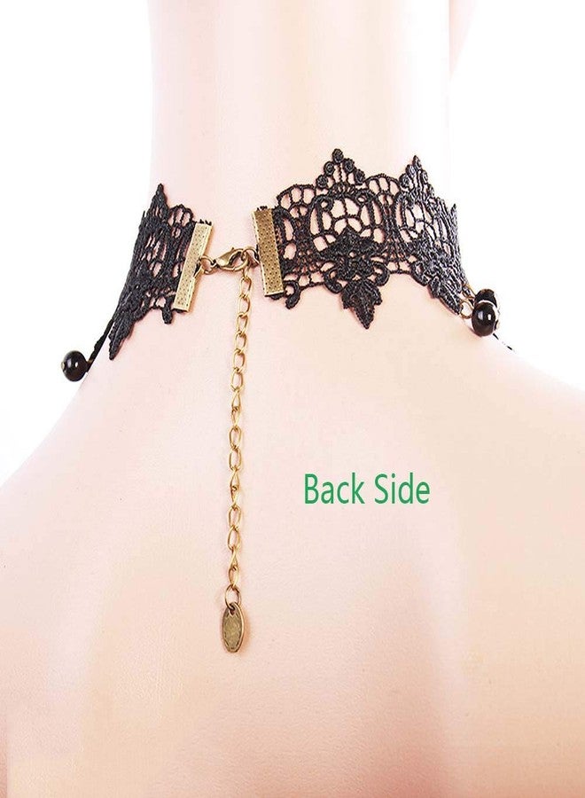Jurxy Lace Choker Necklace with Bracelet Set Punk Party Gothic Vintage Handmade Retro Victorian Vampire Punk Pendant Necklace Bracelet Wristband for Women Black- Style 2 - Image 5