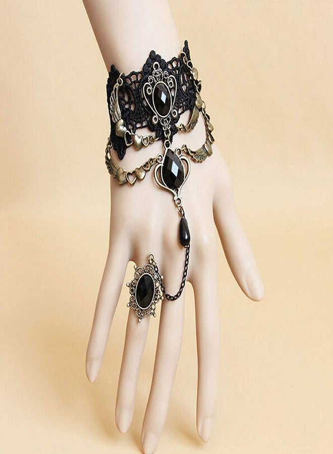 Jurxy Lace Choker Necklace with Bracelet Set Punk Party Gothic Vintage Handmade Retro Victorian Vampire Punk Pendant Necklace Bracelet Wristband for Women Black- Style 2 - Image 3