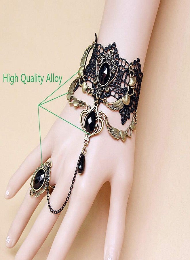 Jurxy Lace Choker Necklace with Bracelet Set Punk Party Gothic Vintage Handmade Retro Victorian Vampire Punk Pendant Necklace Bracelet Wristband for Women Black- Style 2 - Image 2