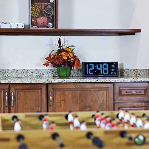 AcuRite 75152M Oversized Blue LED Clock with Indoor Temperature, Date and Fold-Out Stand, 14.5-Inch - Image 4