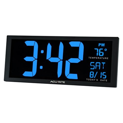 AcuRite 75152M Oversized Blue LED Clock with Indoor Temperature, Date and Fold-Out Stand, 14.5-Inch - Image 2