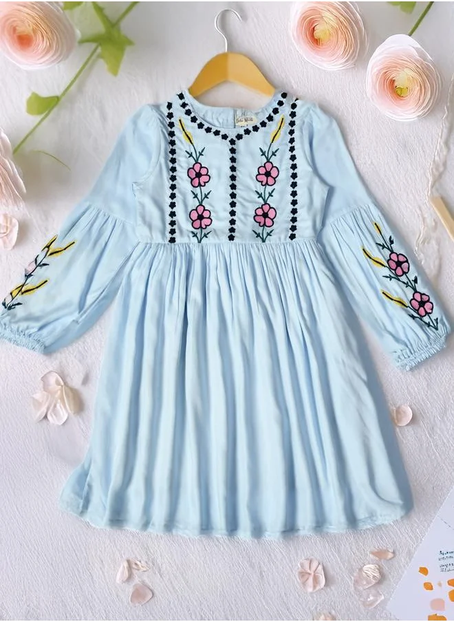 BELLA MODA Bella Moda Embroidered Balloon Sleeves Knee-Length Dress