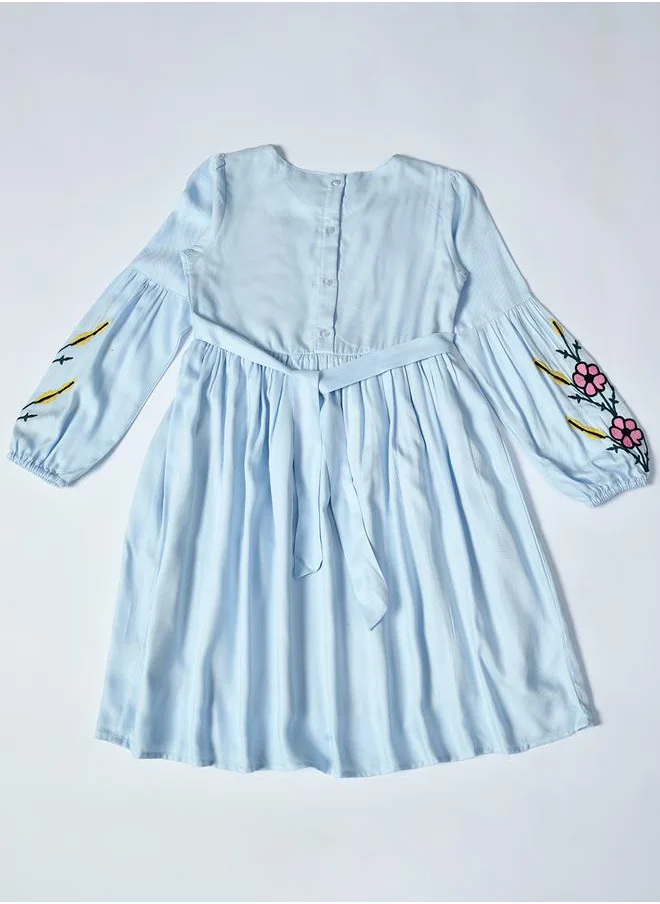 BELLA MODA Bella Moda Embroidered Balloon Sleeves Knee-Length Dress