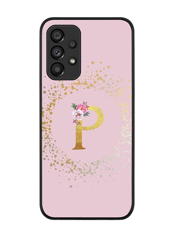 Stylizedd Rugged Black edge case for Samsung Galaxy A33 5G Slim fit Soft Case Flexible Rubber Edges Anti Drop TPU Gel Thin Cover - Custom Monogram Initial Letter Floral Pattern Alphabet - P (Pink ) - Image 1
