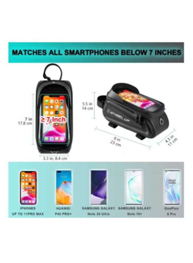 wheel up Waterproof Pouch Bike Bag Bicycle Bag Front Handlebar Frame, Touch Screen Mobile Phone Mount Holder Basket with Storage up to 7" - Image 3
