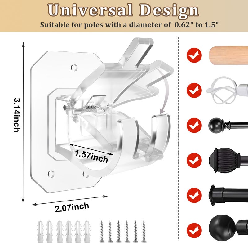 Codoule 2PCS No Drill Curtain Rod Brackets,Curtain Rod Holders No Drilling,Adhesive Curtain Rod Hooks,Nail Free Adjustable Curtain Hangers,Lokinsetin Perforated Non Nail Screw Stick On Sticky Drape Pole Stand - Image 2