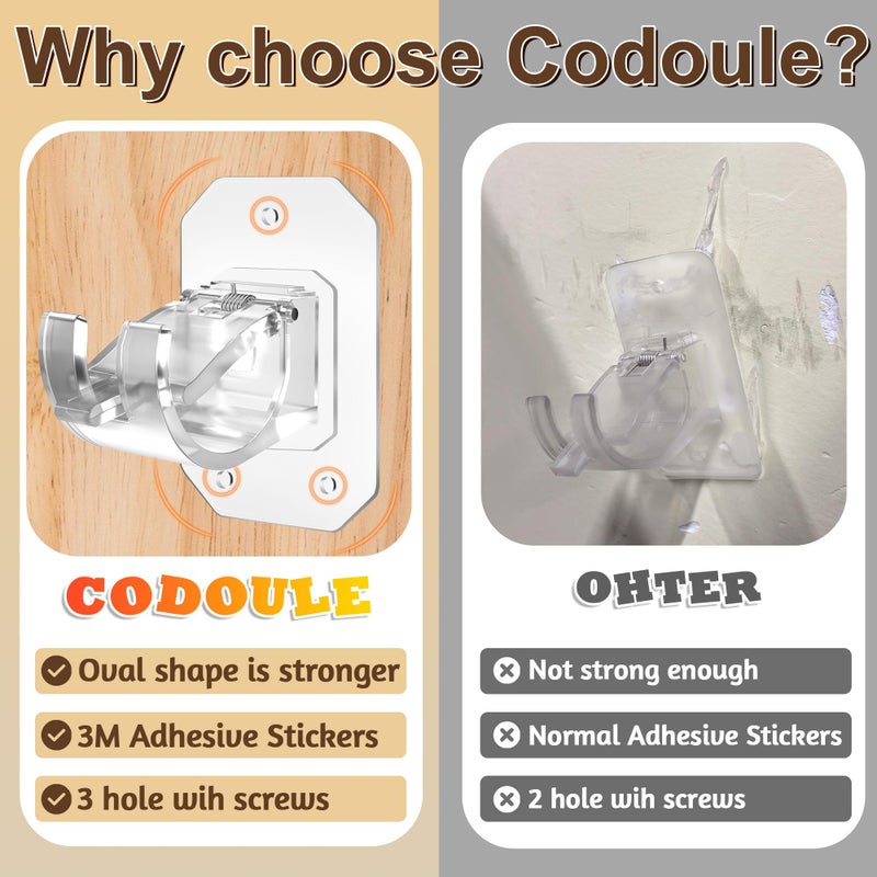 Codoule 2PCS No Drill Curtain Rod Brackets,Curtain Rod Holders No Drilling,Adhesive Curtain Rod Hooks,Nail Free Adjustable Curtain Hangers,Lokinsetin Perforated Non Nail Screw Stick On Sticky Drape Pole Stand - Image 5