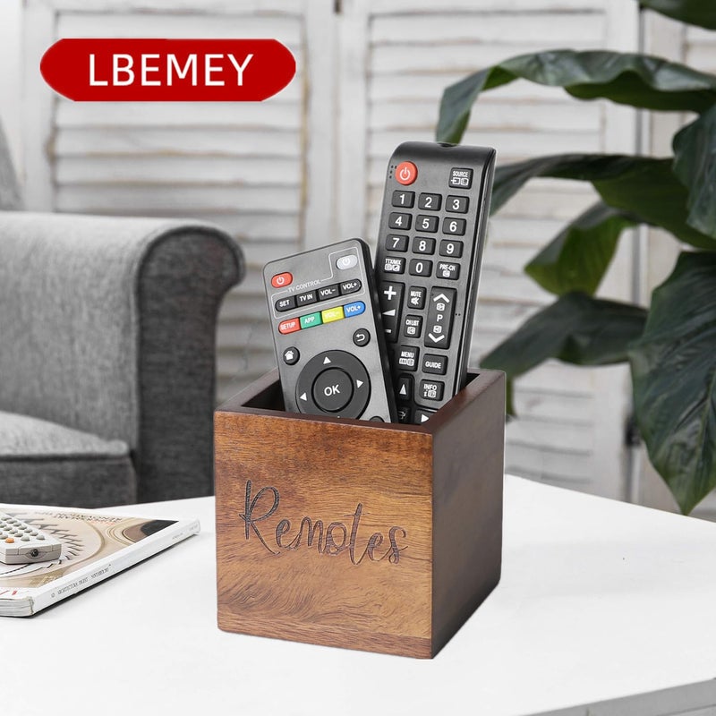 LBEMEY Acacia Wood TV Remote Holder, Caddy and Organizer for Table, Vintage Farmhouse Desk Caddy (Brown for 2 or 3 Remote Controls) - Image 4