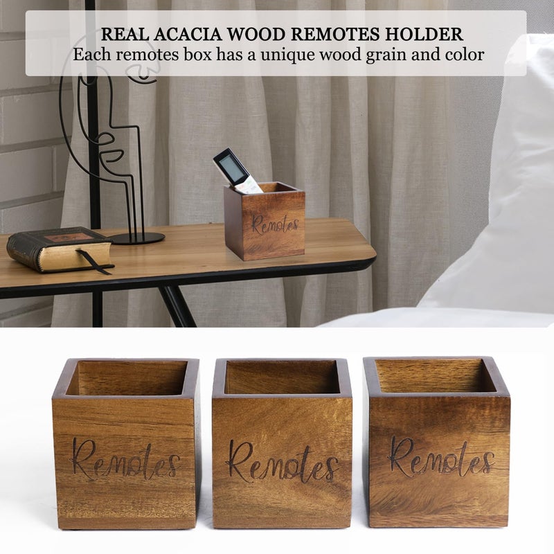 LBEMEY Acacia Wood TV Remote Holder, Caddy and Organizer for Table, Vintage Farmhouse Desk Caddy (Brown for 2 or 3 Remote Controls) - Image 3