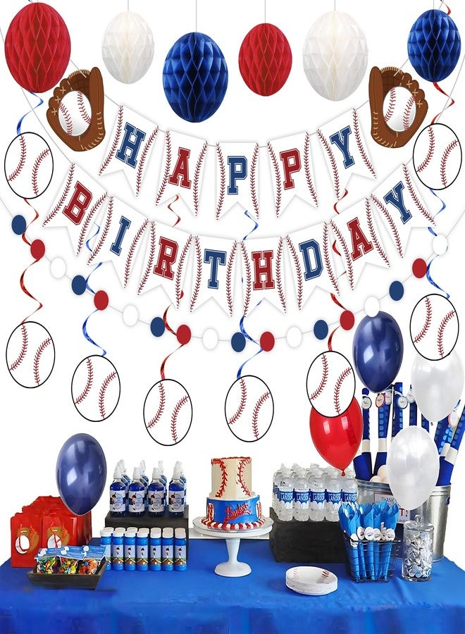 Maniaacer Baseball Party Decorations Happy Birthday Banner Baseballs Honeycomb Balls Hanging Swirls Circle Dot Garland for Baseball Sports Themed Birthday Party Decorations - Image 5