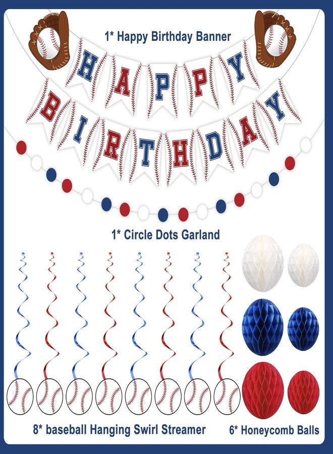 Maniaacer Baseball Party Decorations Happy Birthday Banner Baseballs Honeycomb Balls Hanging Swirls Circle Dot Garland for Baseball Sports Themed Birthday Party Decorations - Image 3