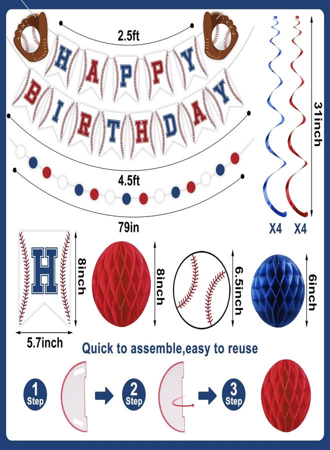 Maniaacer Baseball Party Decorations Happy Birthday Banner Baseballs Honeycomb Balls Hanging Swirls Circle Dot Garland for Baseball Sports Themed Birthday Party Decorations - Image 2