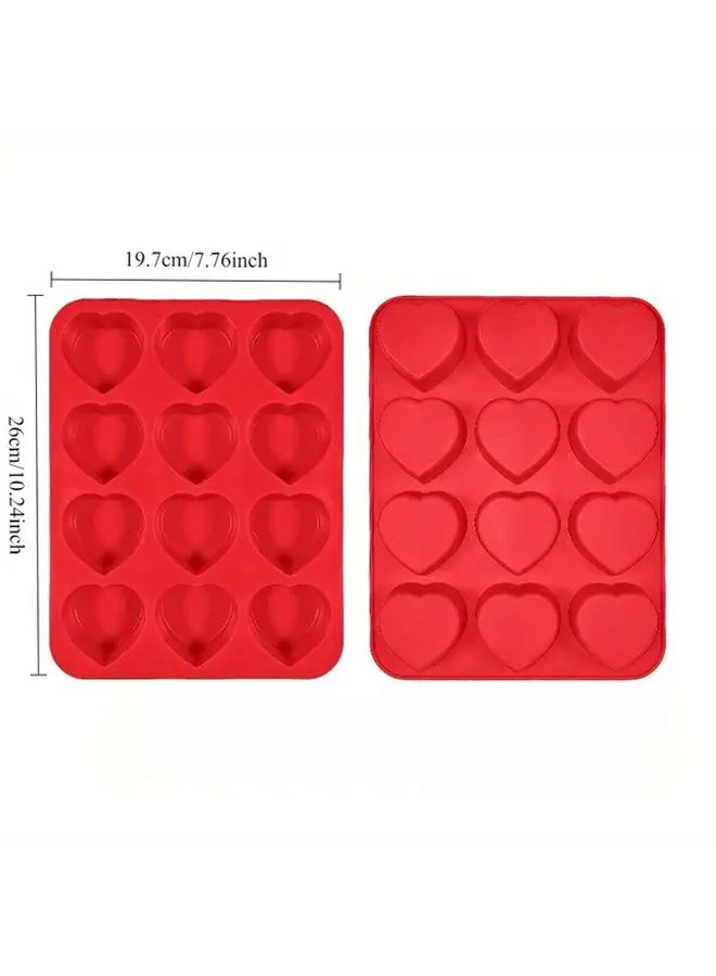 Red Heart Shaped Silicone Baking Mold 12 Cavity Non Stick Cake Brownie Mold - Image 3