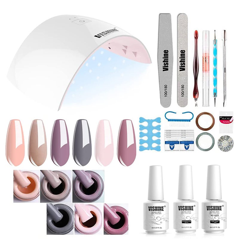 Vishine Gel Nail Polish Starter Kit  6 Colors Gel Polish Set Base Top Coat 36W LED UV Nail Lamp with Full DIY Gel Manicure Nail Tools by Vishine 8ml 12 - Image 3