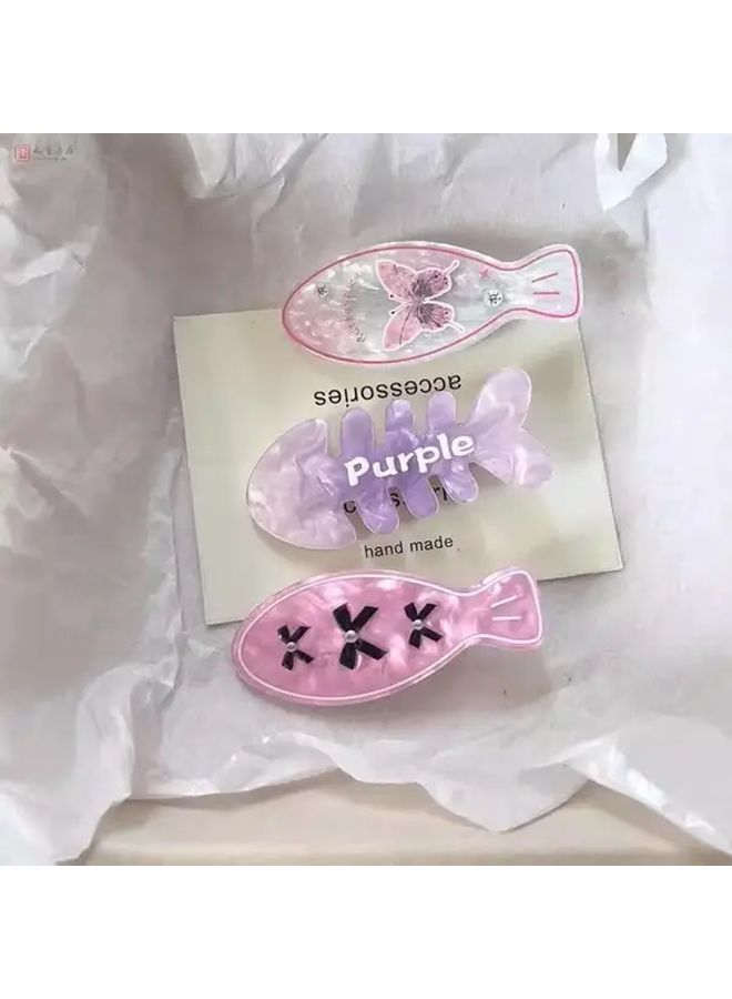 4 Pcs Laser Powder Gradient Fish Hair Clips For Girls With Floral Butterfly Bow Heart Designs - Image 3