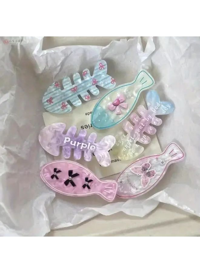 4 Pcs Laser Powder Gradient Fish Hair Clips For Girls With Floral Butterfly Bow Heart Designs - Image 1