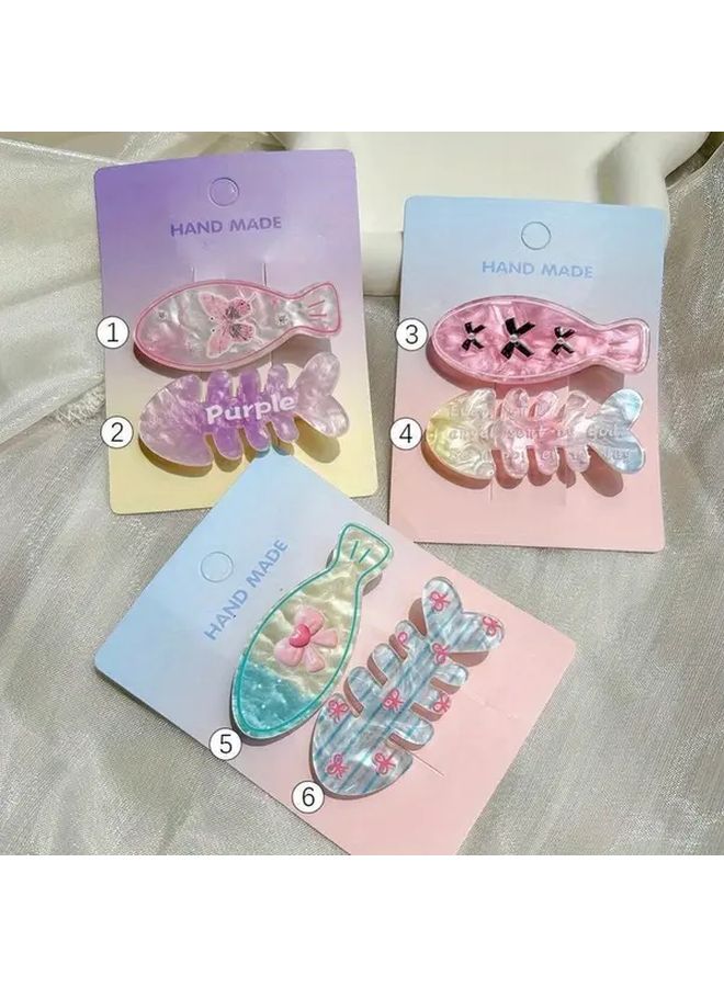 4 Pcs Laser Powder Gradient Fish Hair Clips For Girls With Floral Butterfly Bow Heart Designs - Image 2